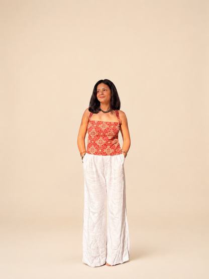 CHAKORI SQUARE NECK COTTON SLIT TOP.