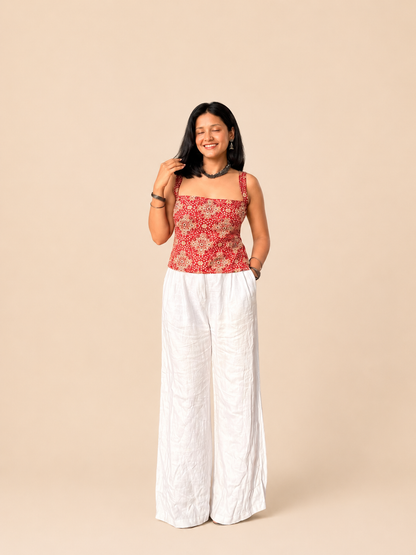 CHAKORI SQUARE NECK COTTON SLIT TOP.