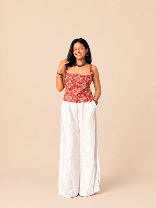 CHAKORI SQUARE NECK COTTON SLIT TOP.