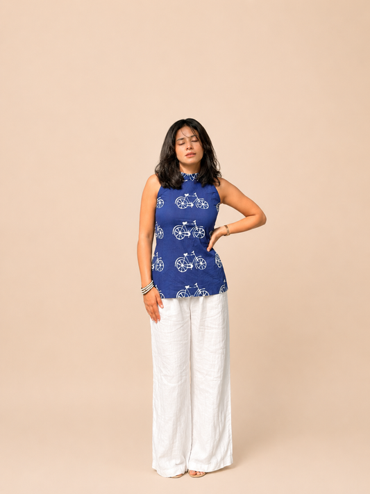 NEELAM HALTER NECK COTTON SHORT KURTI